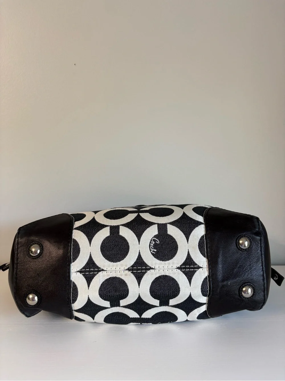 Coach Peyton Black White Op Art Signature Carryall Satchel Tote Bag 14515 Y2K